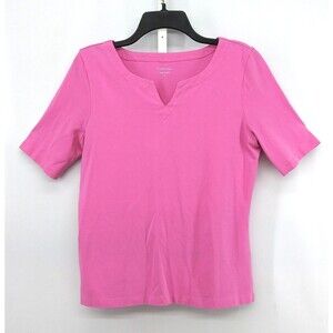 Chadwicks Shirt Womens Size PM Pink Short Sleeve Slit V-Neck Pullover Top